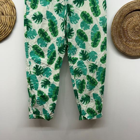 J. Crew Green White Cropped Crop Palm Print Linen Cotton Drawstring Pant 10 - Picture 4 of 6
